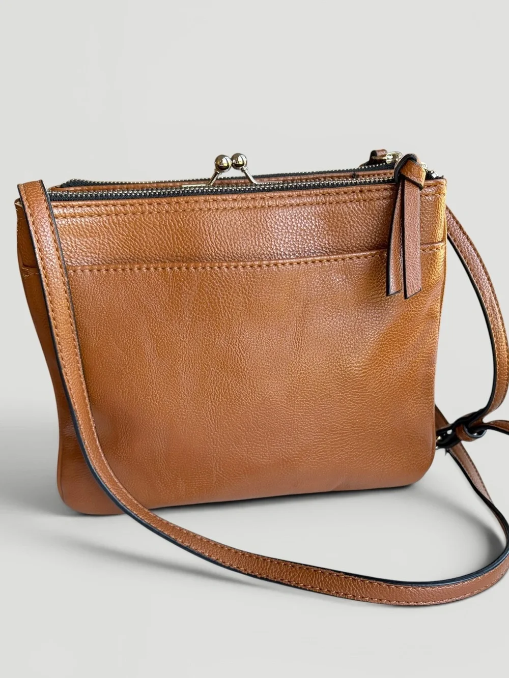 Nine West Warm Brown Crossbody with Kiss-Lock Detail